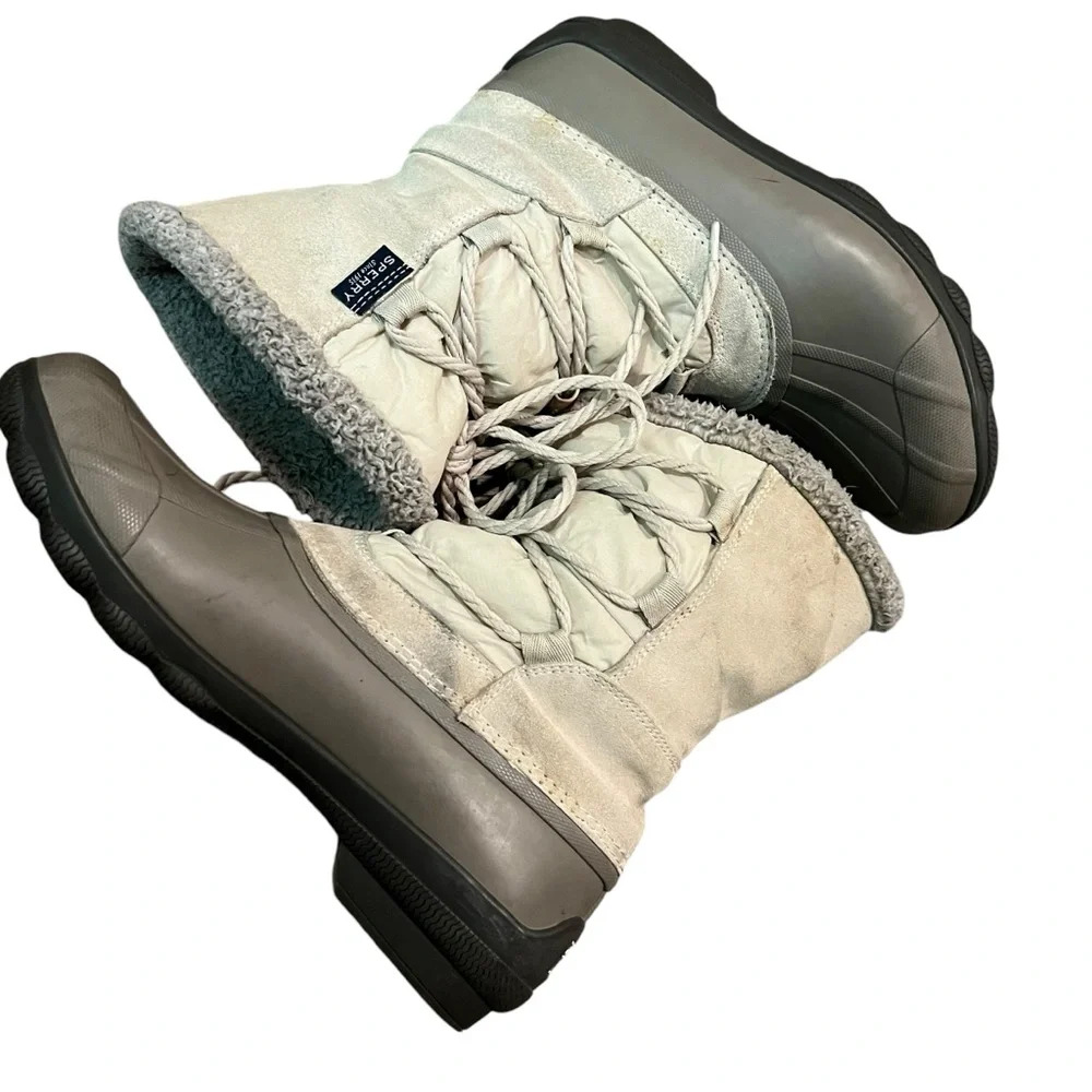 Sperry Syren Strait Oat Winter Bone Lace Up Boots snow rain faux fur women 8.5